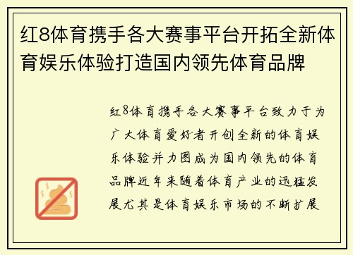 红8体育携手各大赛事平台开拓全新体育娱乐体验打造国内领先体育品牌