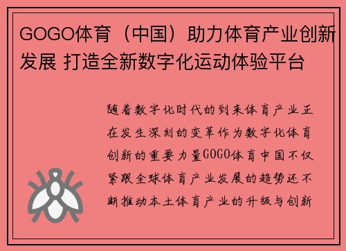 GOGO体育（中国）助力体育产业创新发展 打造全新数字化运动体验平台